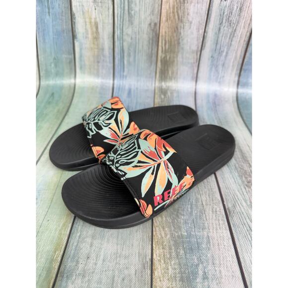 Reef Shoes - Reef Slides Women's Size 8 Tropical Floral Slip On Sandals Travel Vacation Shoes